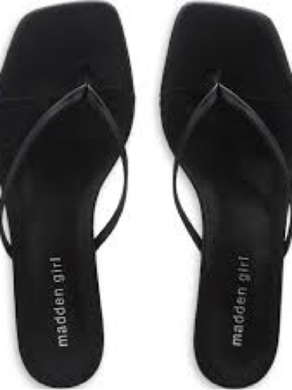 Madden Girl Black Minimalist Square-Toe Thong Sandals, size 9,5, Color Black